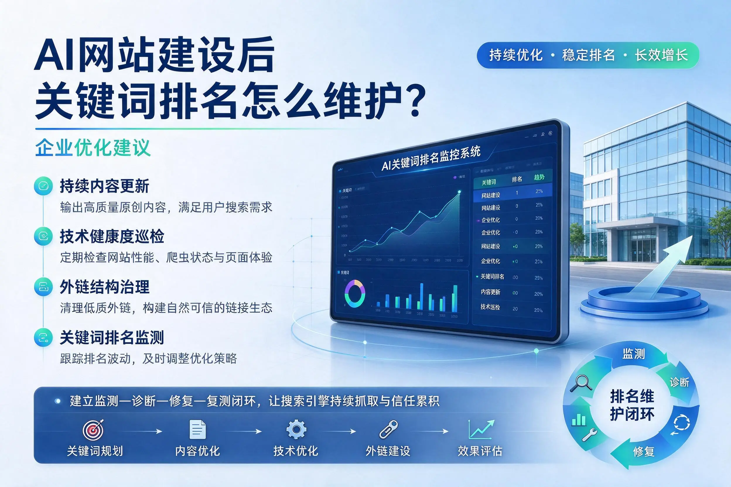 AI网站建设后关键词排名怎么维护?长春企业优化建议