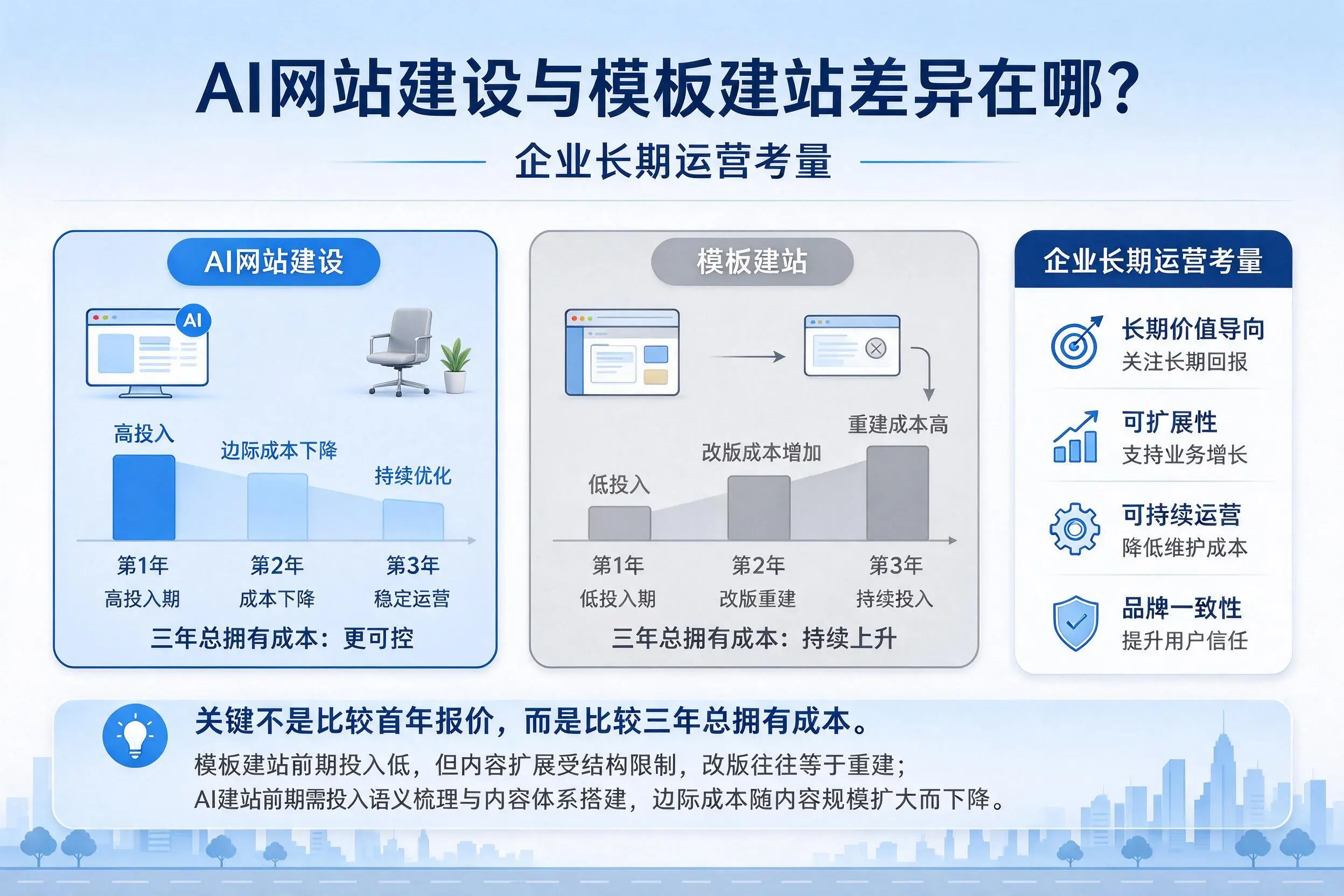 AI网站建设与模板建站差异在哪?长春企业长期运营考量