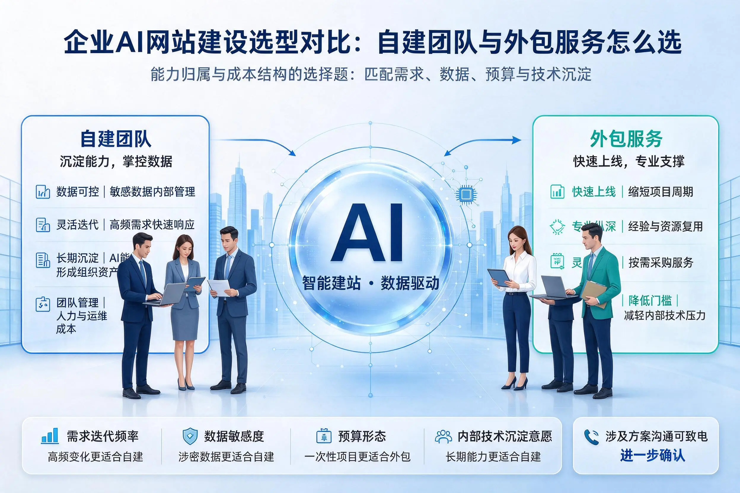 长春企业AI网站建设选型对比:自建团队与外包服务怎么选